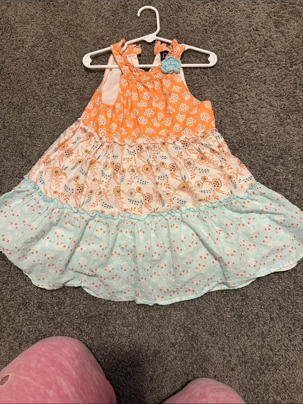 Girls Orange & Mint Floral Tiered Sundress